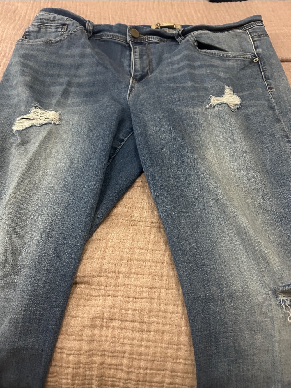 Democracy Blue Denim Jeans Waist Label Detail